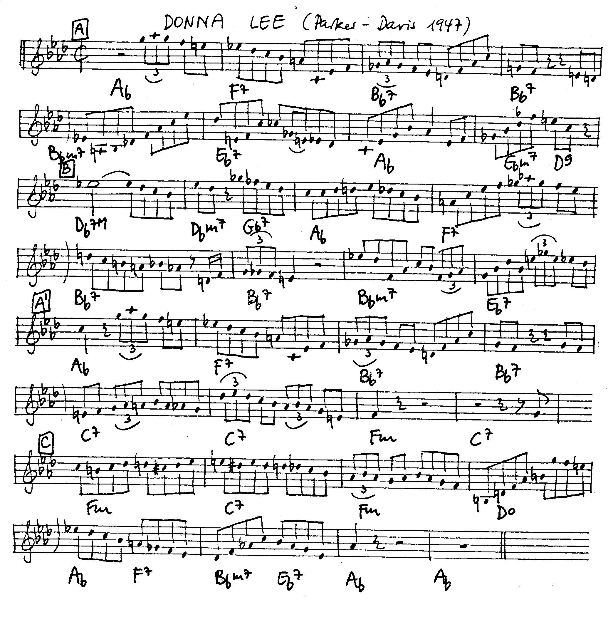 donna lee free jazz leadsheet - Courtesy of the Jungle Jazz Band
